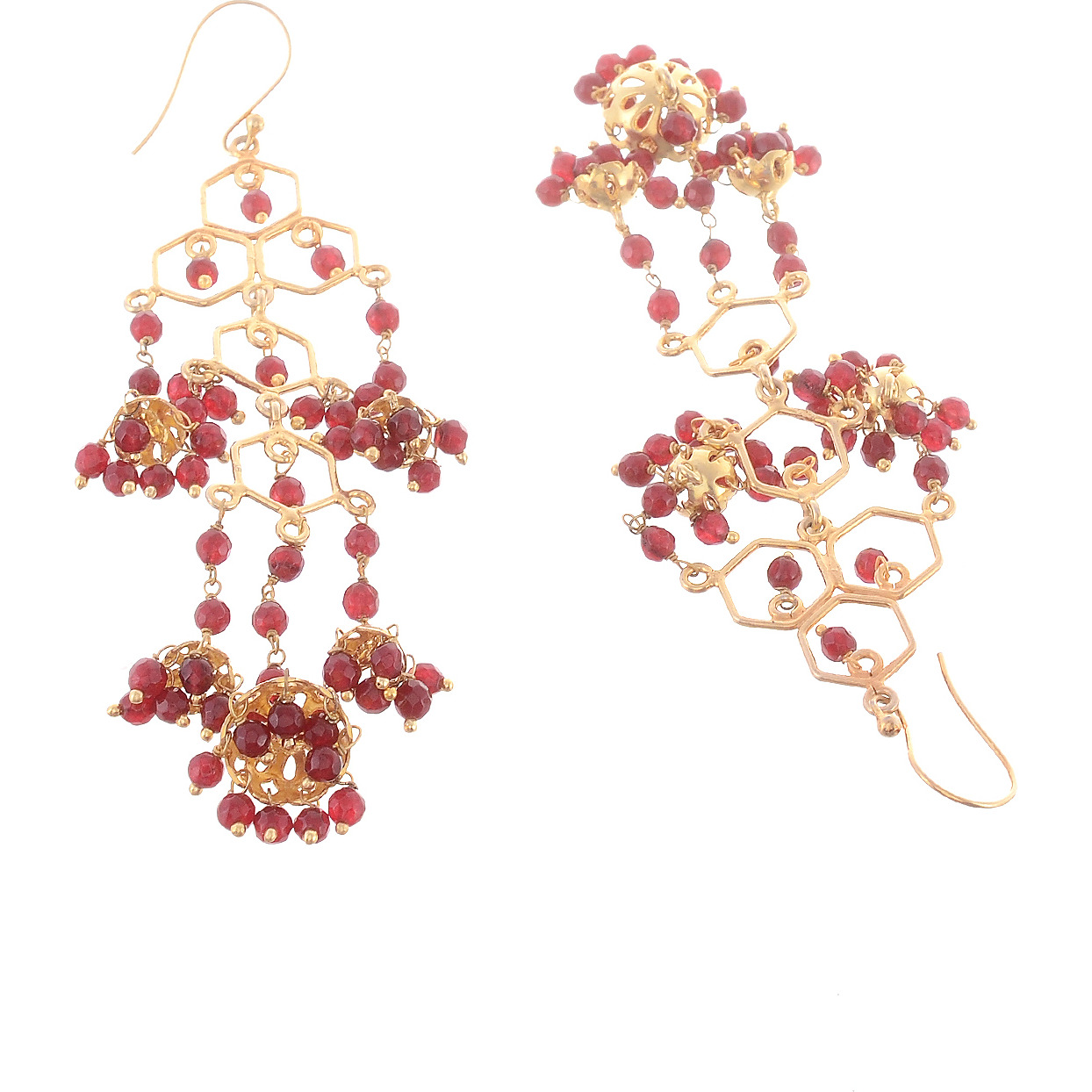 Gold Pated, Red Beads Beautiful Jhumka Earrings By Silvermerc Designs