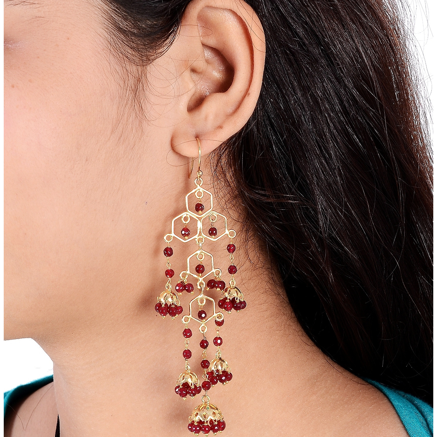 Gold Pated, Red Beads Beautiful Jhumka Earrings By Silvermerc Designs