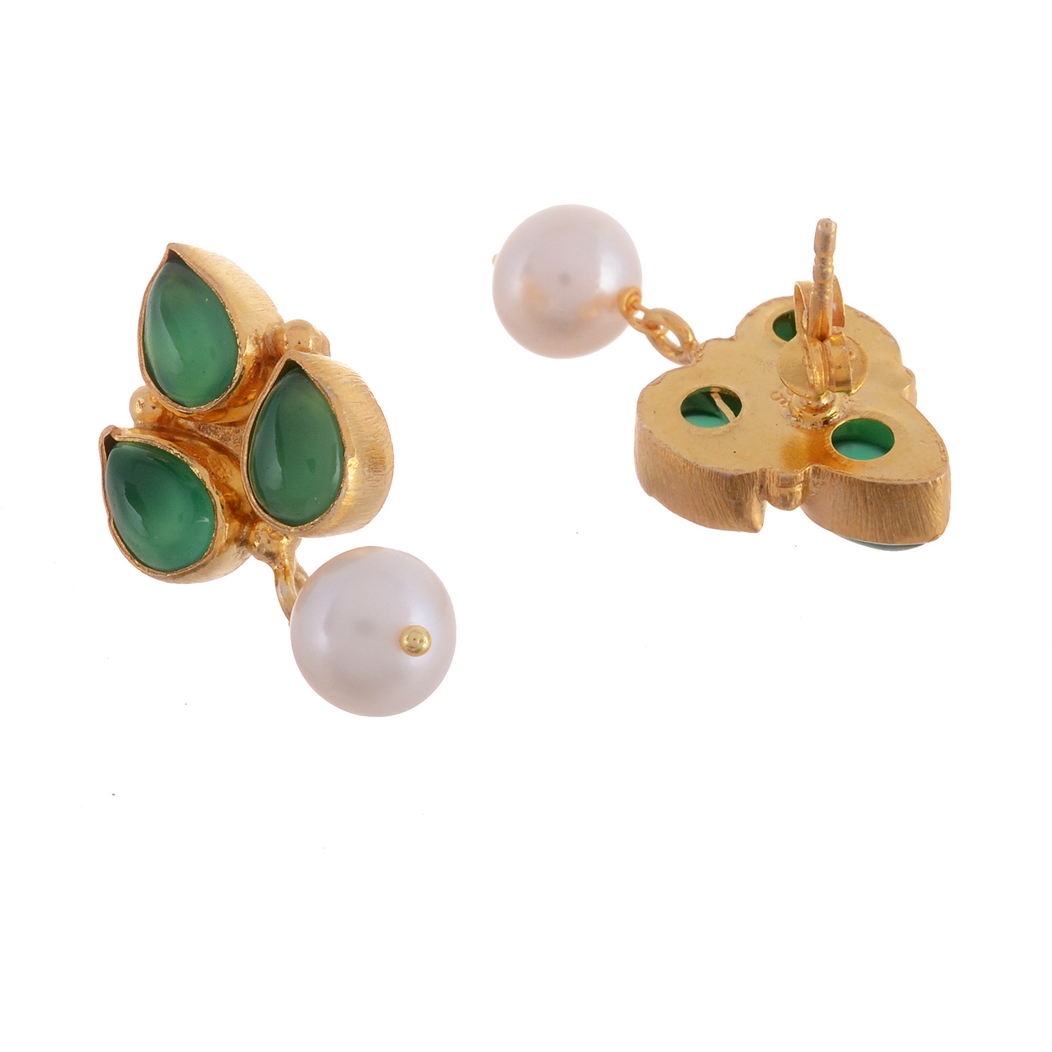 Gold Plated Trendy Design, Green Turquoise, Pearl Studs Earrings By Silvermerc Designs