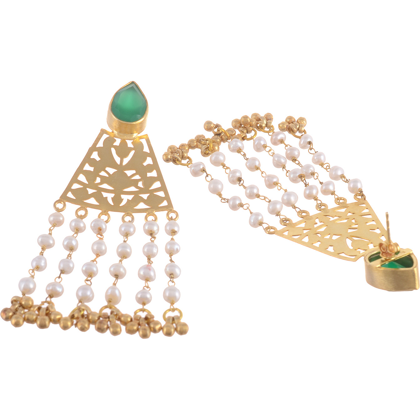 Gold Plated, Green Oynx, Fresh Water Pearls Beautiful Drop Earrings By Silvermerc Designs