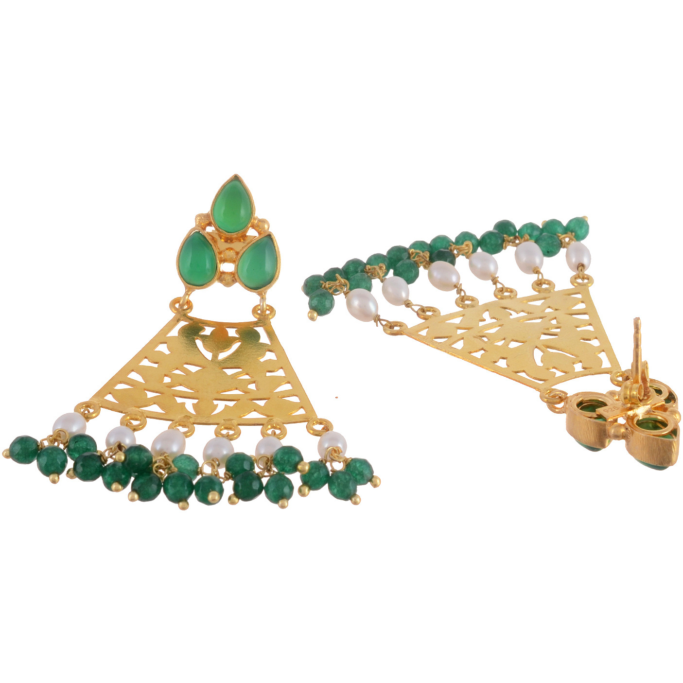 Gold Plated, Green Turquoise , Fresh Water Pearls Beautiful Drop Earrings By Silvermerc Designs