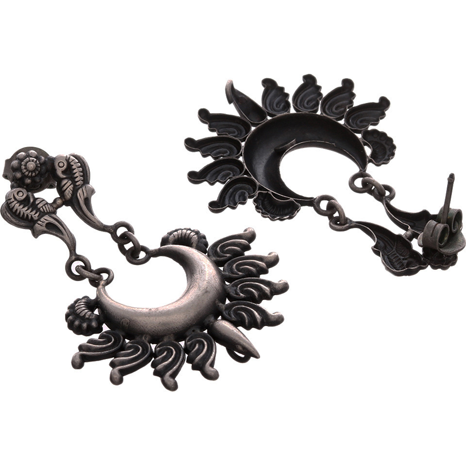 Beautiful & Floral Design Silver Chandbali Earrings By Silvermerc Designs