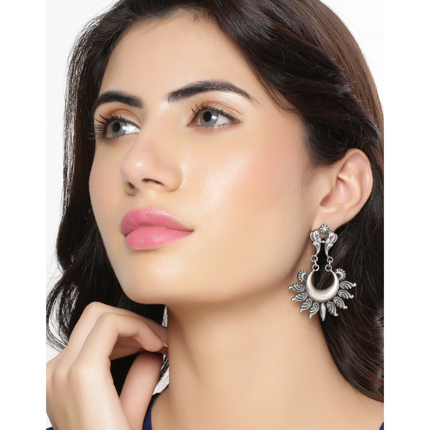 Beautiful & Floral Design Silver Chandbali Earrings By Silvermerc Designs