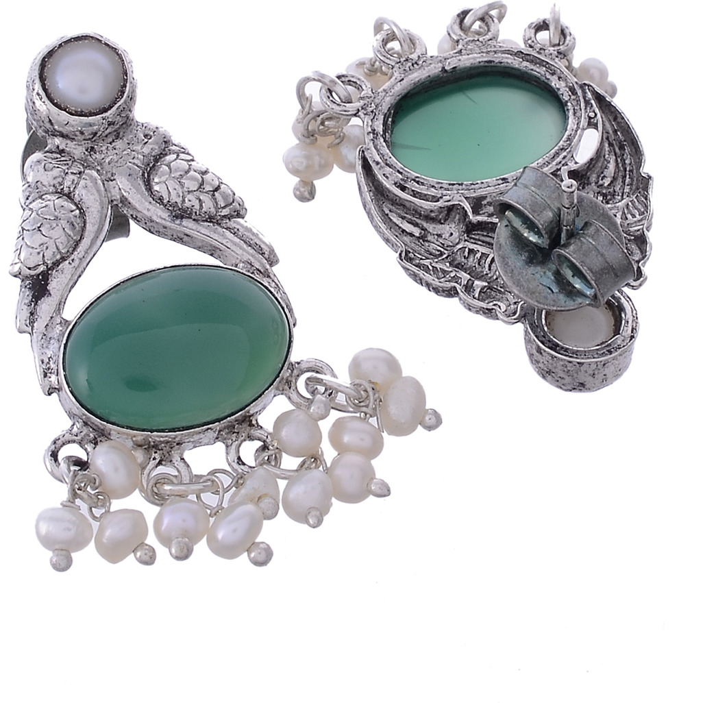 Trendy & Green Turquoise & Fresh Water Pearls Silver Studs Earrings By Silvermerc Designs