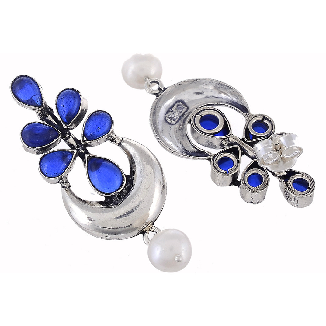 Classic & Blue Turquoise & Pearls Silver Studs Earrings By Silvermerc Designs