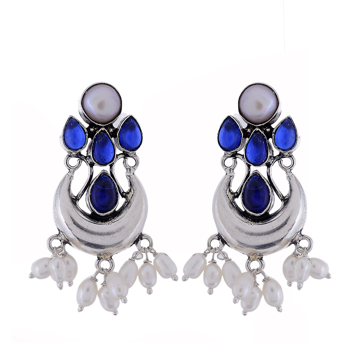 Classic & Blue Turquoise & Pearls Silver Drop Earrings By Silvermerc Designs