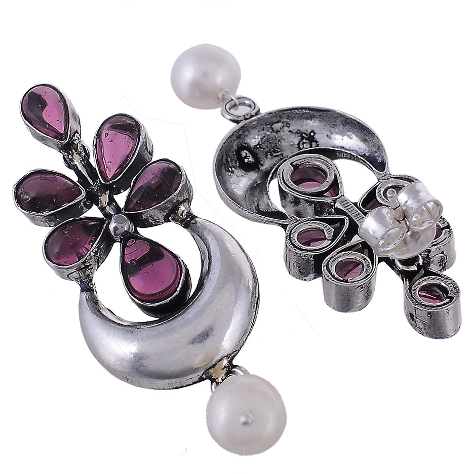 Beautiful Floral Design & Pink Turquoise Silver Drop Earrings By Silvermerc Designs
