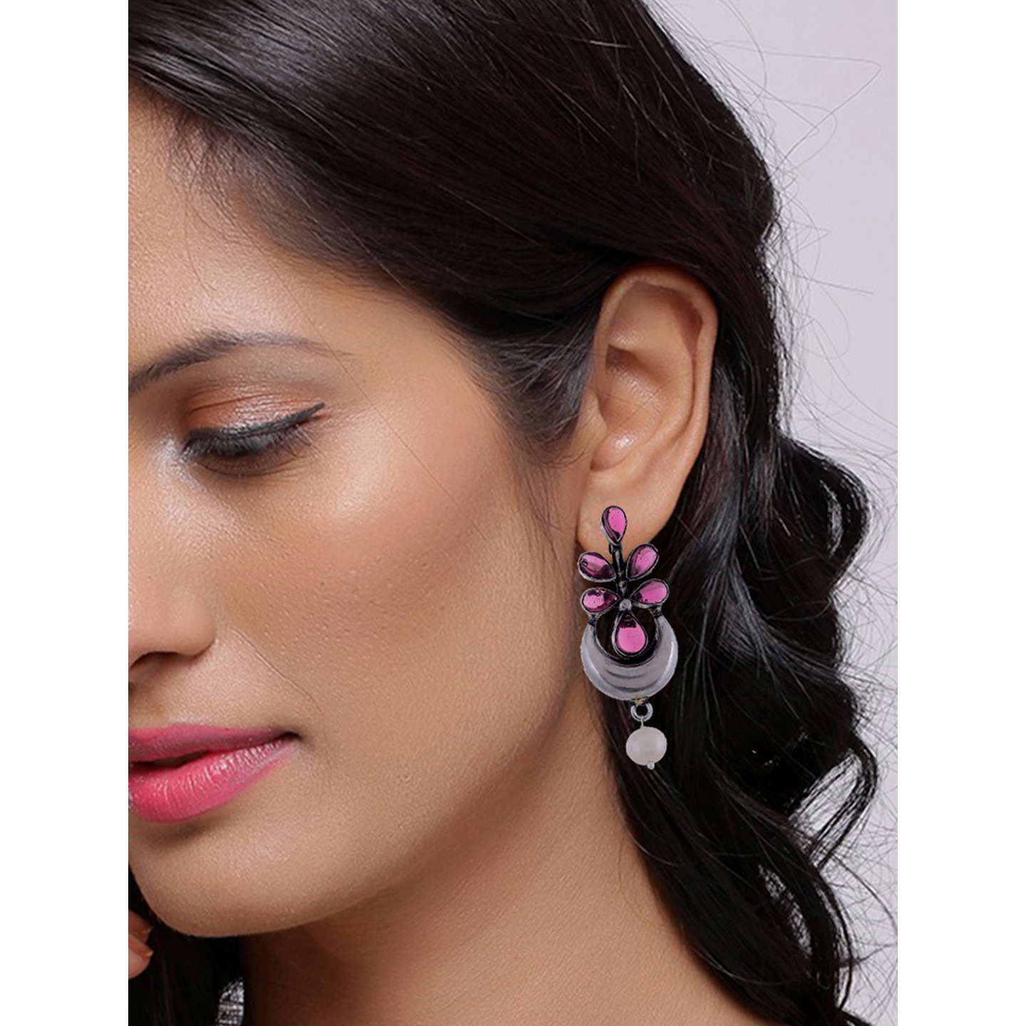 Beautiful Floral Design & Pink Turquoise Silver Drop Earrings By Silvermerc Designs