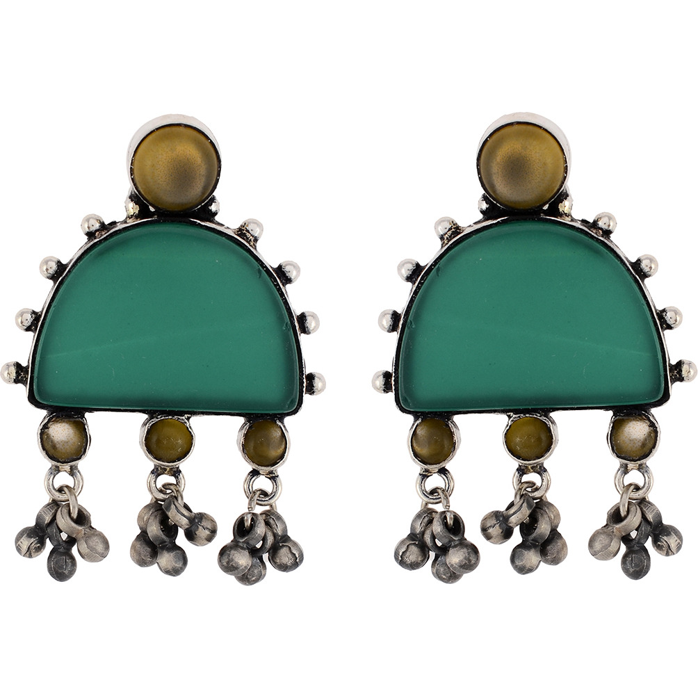 Classic Design & Green Oynex Silver Studs Earrings By Silvermerc Designs