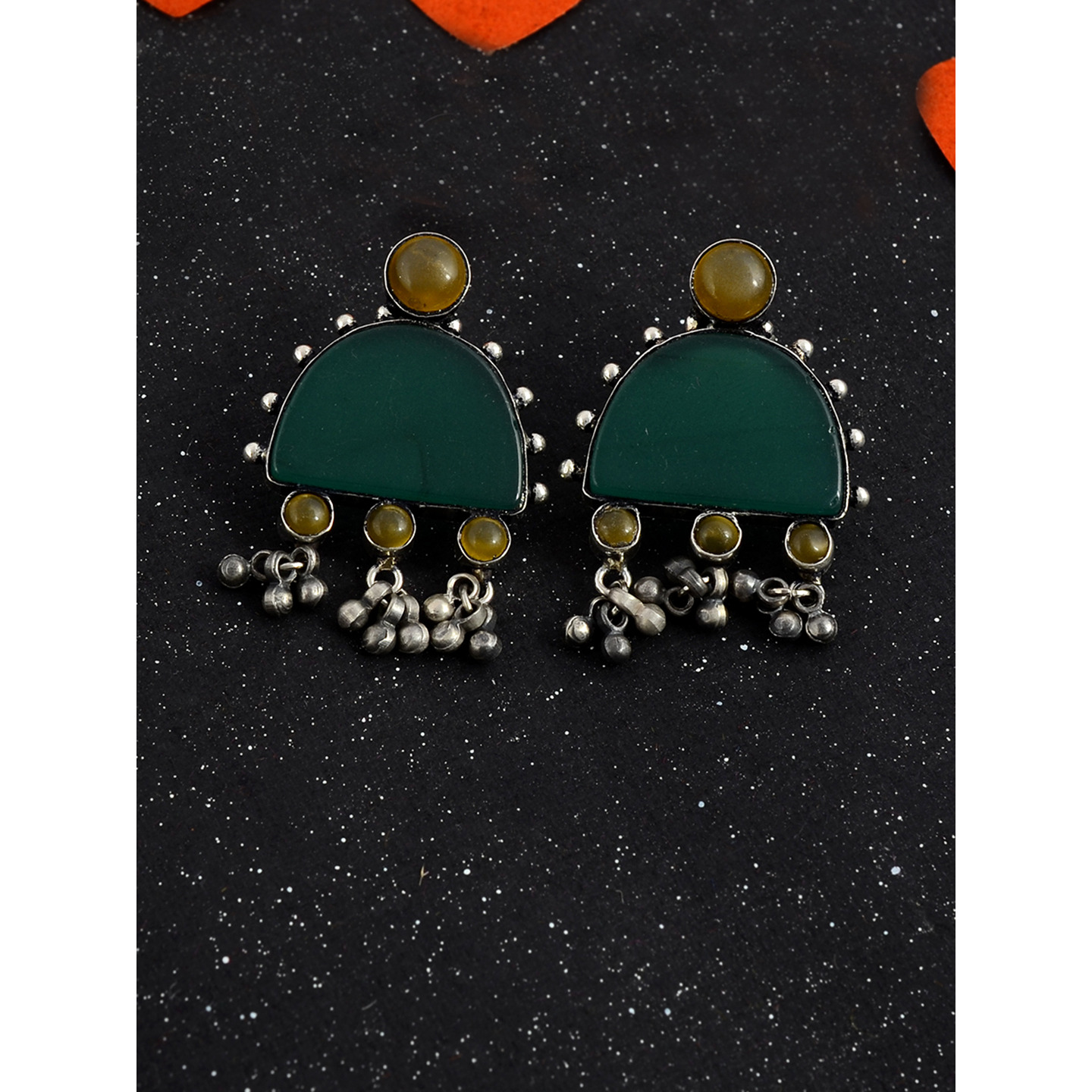 Classic Design & Green Oynex Silver Studs Earrings By Silvermerc Designs