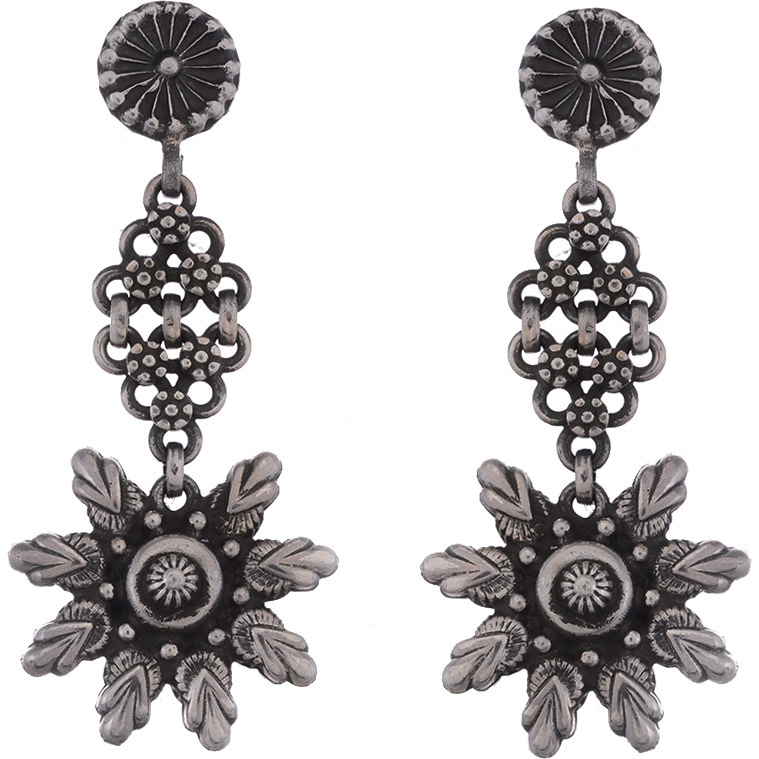 Beautiful Floral Design Silver Drop Earrings By Silvermerc Designs