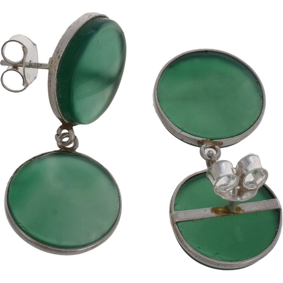 Trendy & Green Turquoise Round Shape Silver Drop Earrings By Silvermerc Designs