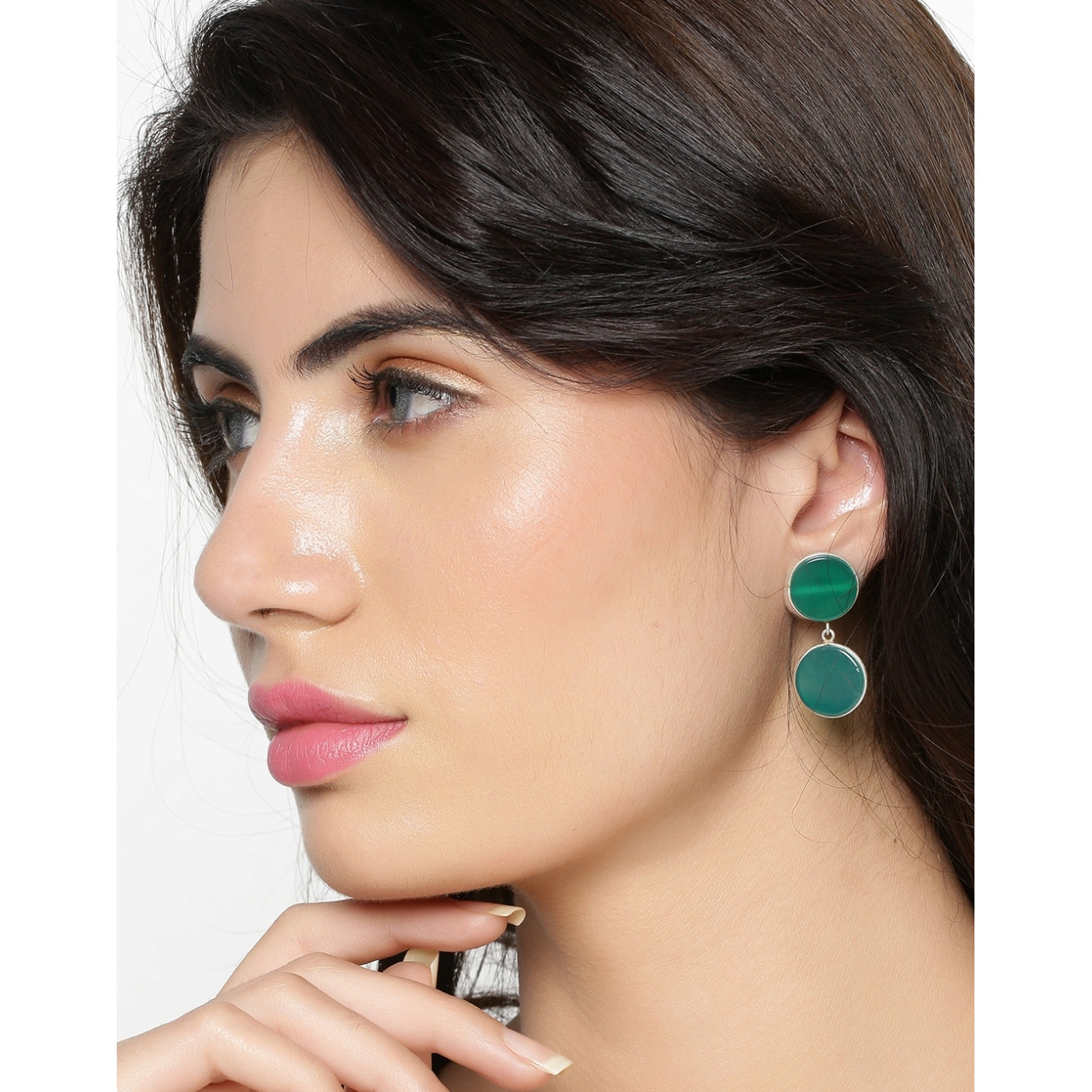 Trendy & Green Turquoise Round Shape Silver Drop Earrings By Silvermerc Designs