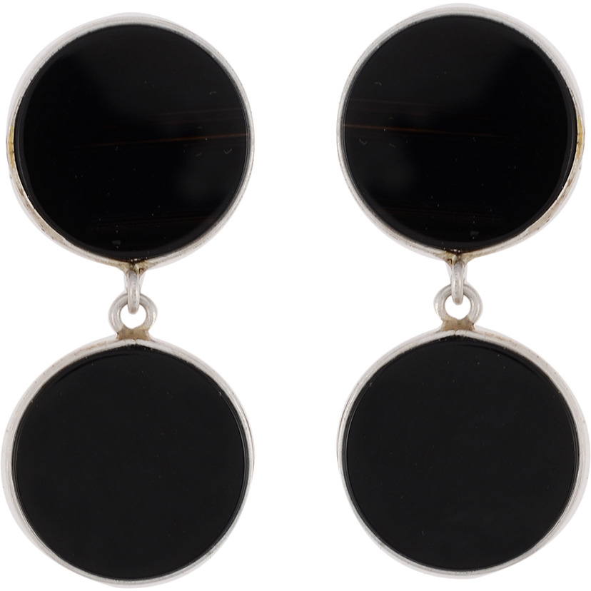 Trendy & Black Turquoise Round Shape Silver Drop Earrings By Silvermerc Designs