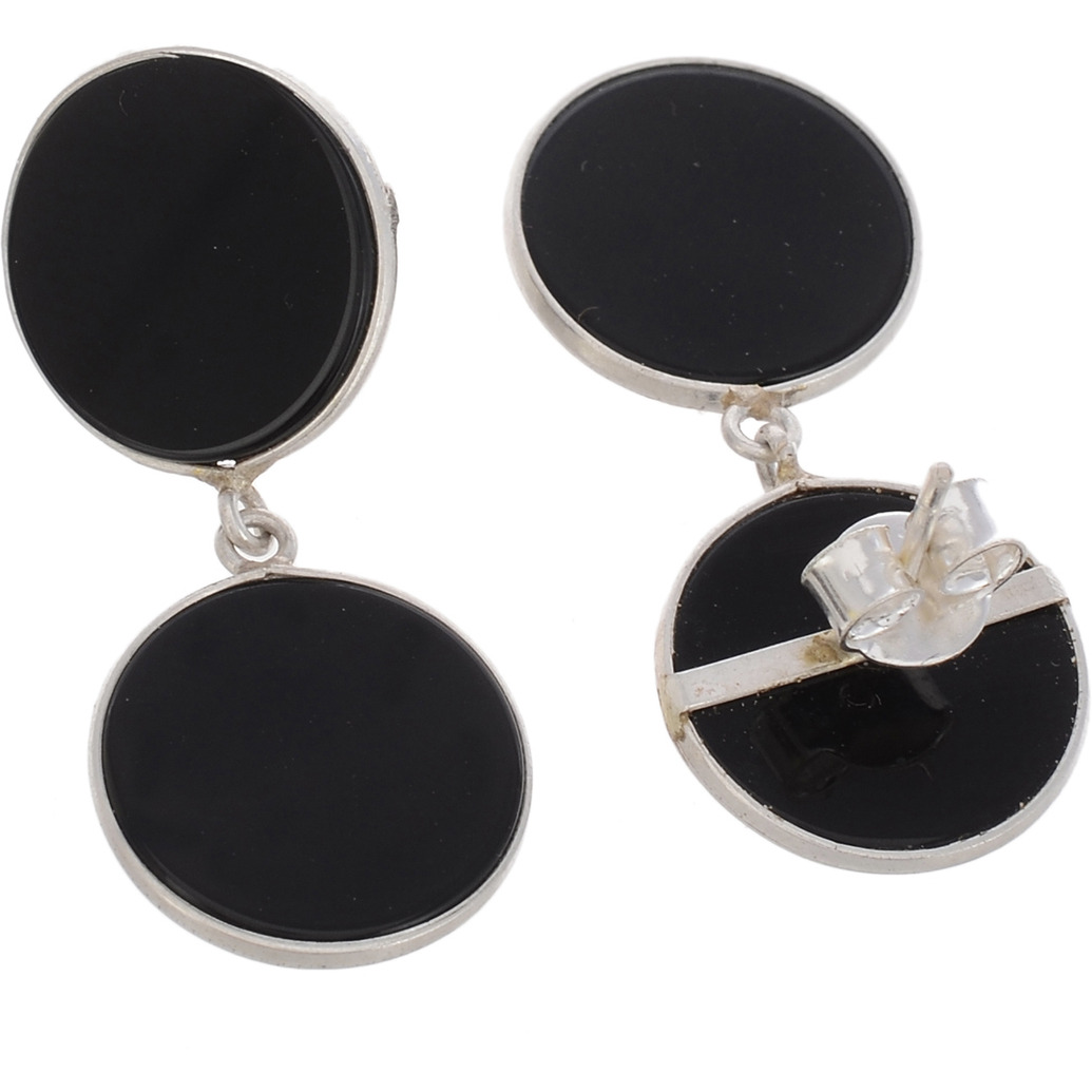 Trendy & Black Turquoise Round Shape Silver Drop Earrings By Silvermerc Designs