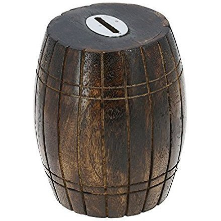 Antique Inspired Barrel Shaped Wooden Money Holder Coin Bank for Kids