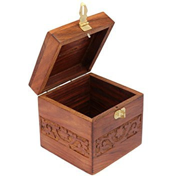 Crafts'man Beautiful Indian Handmade Wooden Money Bank in Square Shape 4x4 inch