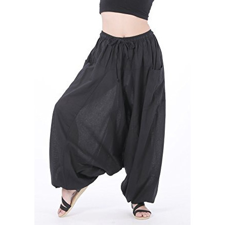 100% Cotton Baggy Boho Gypsy Hippie Harem Pants Plus Size (Black)