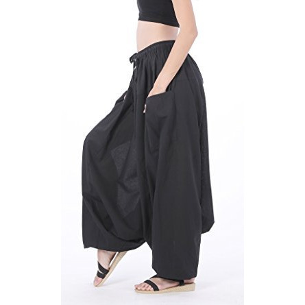 100% Cotton Baggy Boho Gypsy Hippie Harem Pants Plus Size (Black)
