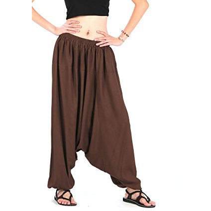Men Women 100% Rayon Baggy Boho Yoga Harem Pants -Dark Brown-Free size