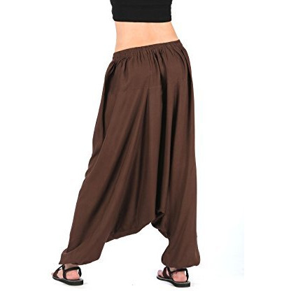 Men Women 100% Rayon Baggy Boho Yoga Harem Pants -Dark Brown-Free size