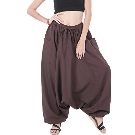 100% Cotton Baggy Boho Gypsy Hippie Harem Pants Plus Size (Brown)