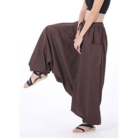 100% Cotton Baggy Boho Gypsy Hippie Harem Pants Plus Size (Brown)