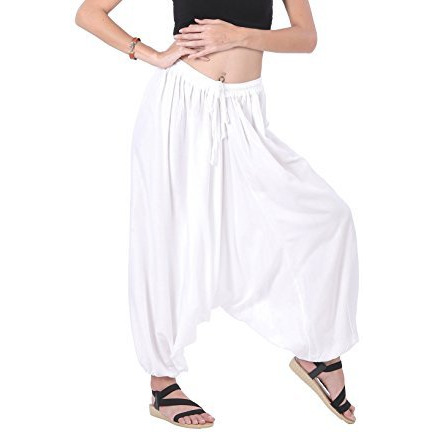 Men Women Rayon Baggy Yoga Harem Pants Plus Size (White)