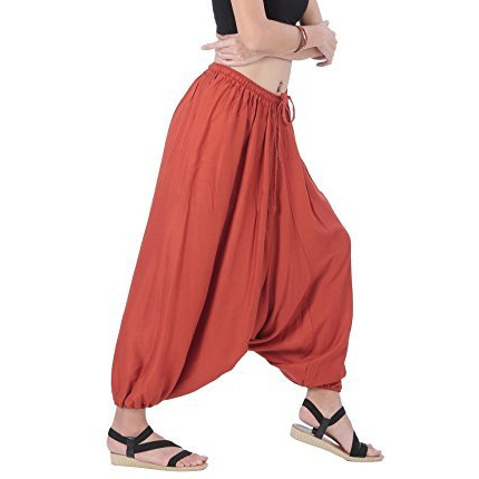 Men Women Rayon Baggy Yoga Harem Pants Plus Size (Dark Orange)
