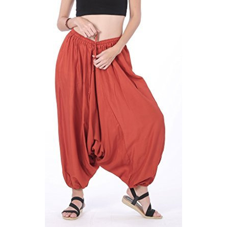 Men Women Rayon Baggy Yoga Harem Pants Plus Size (Dark Orange)