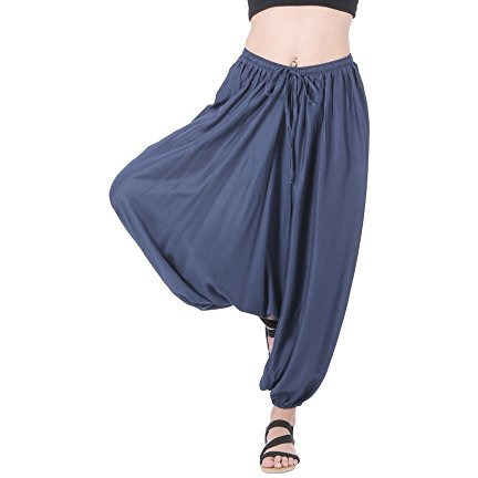 Men Women Rayon Baggy Yoga Harem Pants Plus Size (Dark Blue)