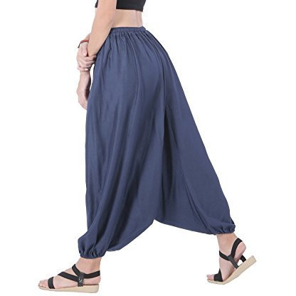 Men Women Rayon Baggy Yoga Harem Pants Plus Size (Dark Blue)