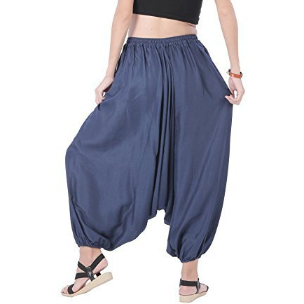 Men Women Rayon Baggy Yoga Harem Pants Plus Size (Dark Blue)