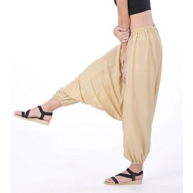Men Women Rayon Baggy Yoga Harem Pants Plus Size (Beige)