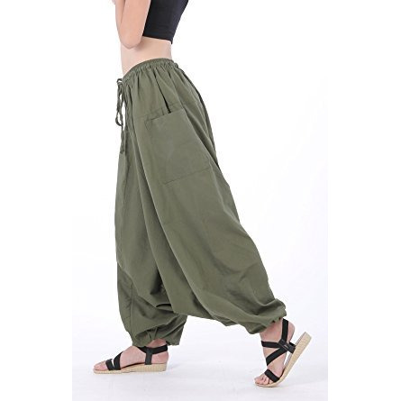 100% Cotton Baggy Boho Gypsy Hippie Harem Pants Plus Size (Army Green)
