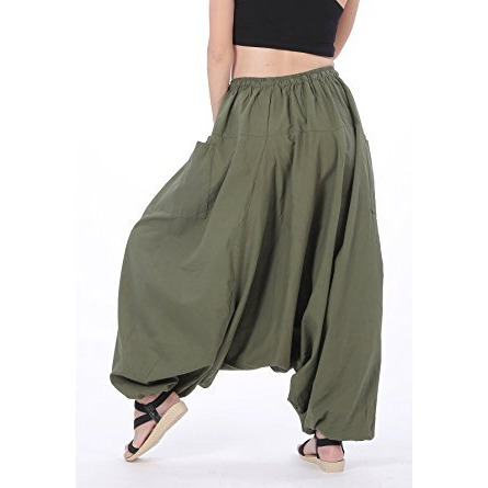 100% Cotton Baggy Boho Gypsy Hippie Harem Pants Plus Size (Army Green)
