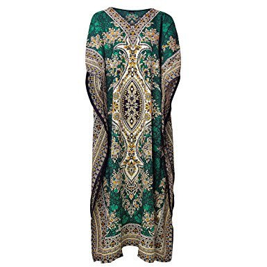 Tribal Ethnic Print Long Kaftan | Plus Size (Green)