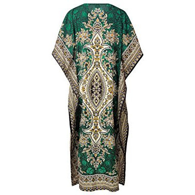 Tribal Ethnic Print Long Kaftan | Plus Size (Green)