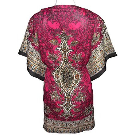 Women's Kaftan Short Dress Swim Suit Cover up (Pink/Tribal)