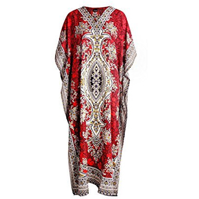 Tribal Ethnic Print Long Kaftan | Plus Size (Red)