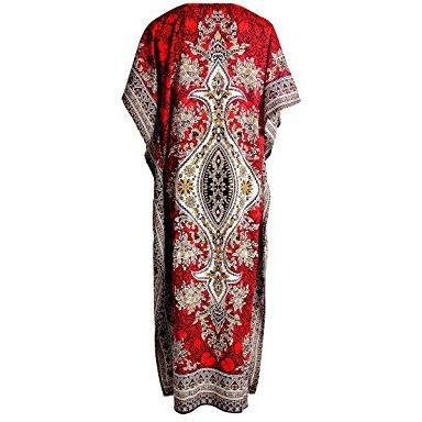 Tribal Ethnic Print Long Kaftan | Plus Size (Red)