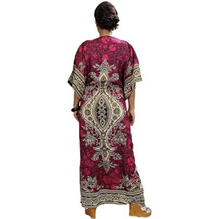 Indian Long Printed Kaftan with Dori at Waist - Color Carmine Pink