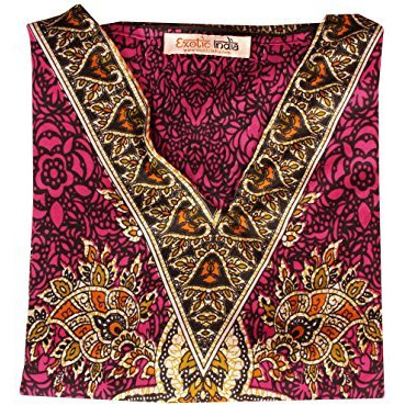 Indian Long Printed Kaftan with Dori at Waist - Color Carmine Pink