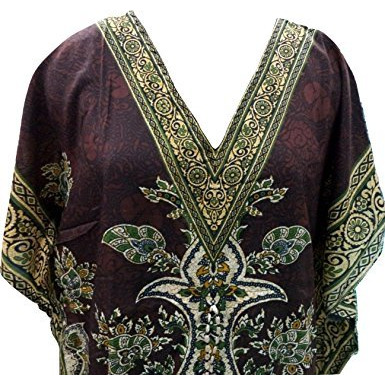 Women's Kaftan, V-Neck Kimono Long Caftan Dress One Size / Free Size Brown