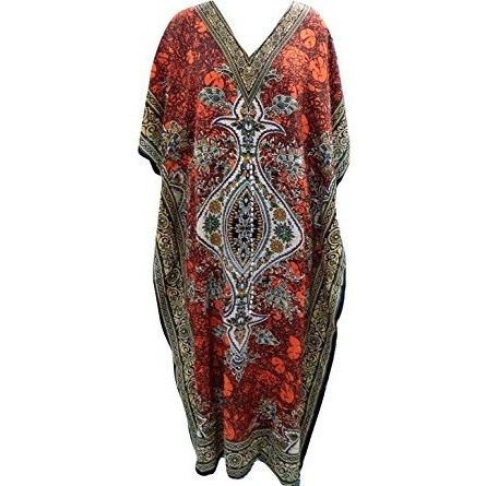 Women's Kaftan, V-Neck Kimono Long Caftan Dress One Size / Free Size Orange