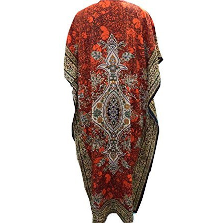 Women's Kaftan, V-Neck Kimono Long Caftan Dress One Size / Free Size Orange