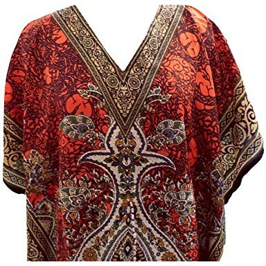 Women's Kaftan, V-Neck Kimono Long Caftan Dress One Size / Free Size Orange