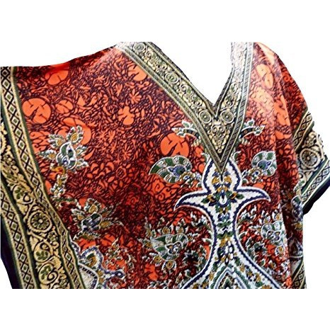 Women's Kaftan, V-Neck Kimono Long Caftan Dress One Size / Free Size Orange