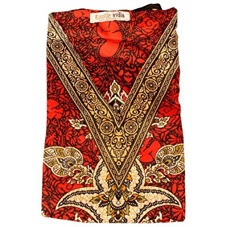 Indian Long Printed Kaftan with Dori at Waist - Color Claret Red