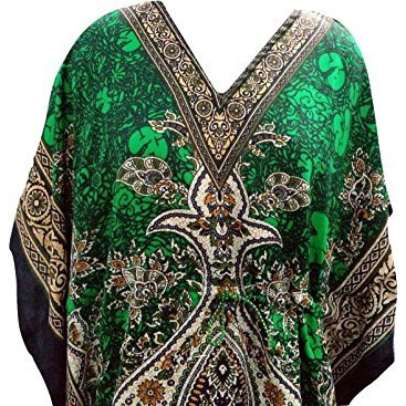 Women's Kaftan, V-Neck Kimono Long Caftan Dress One Size / Free Size Green